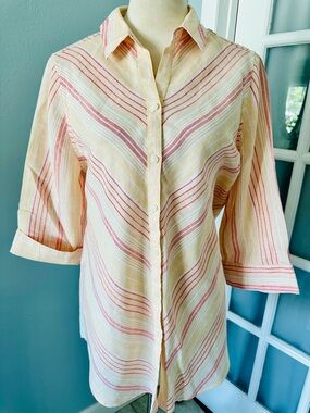 LINEN - Chico's Multicolor Striped Button-Down Shirt